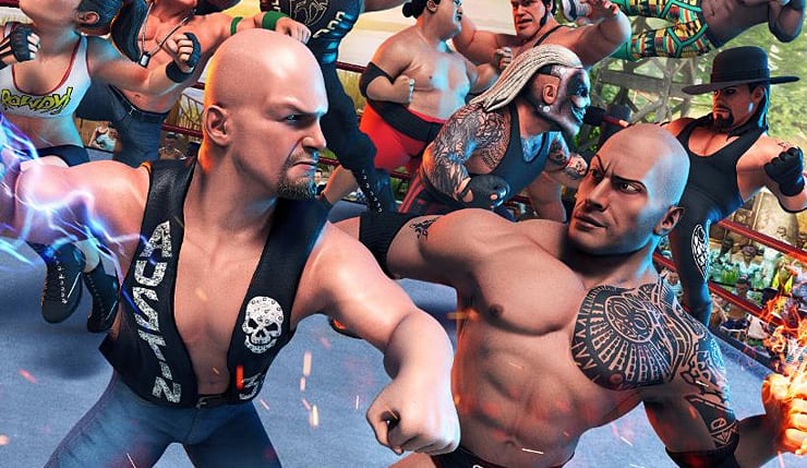Goldberg, Ultimate Warrior, Batista, Lita betreden de ring in WWE 2K Battlegrounds