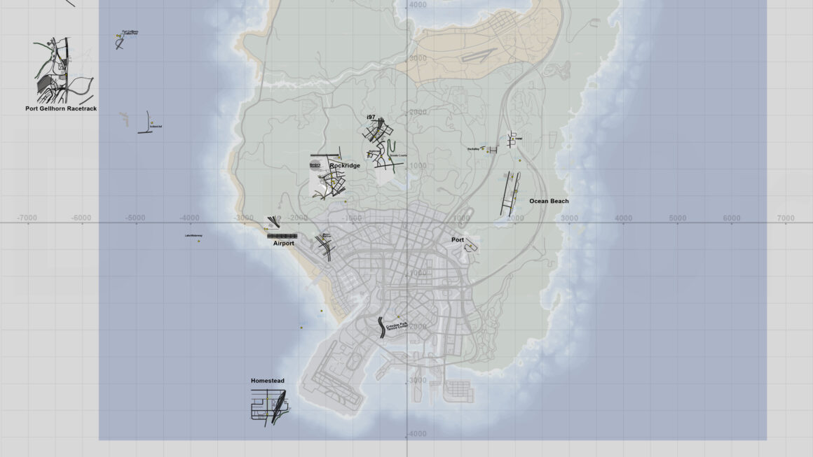 Gereproduceerde map van Grand Theft Auto VI te zien in screenshot